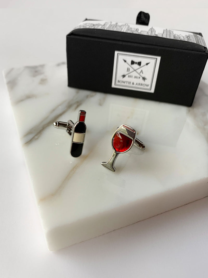 Red Wine Glass and Bottle Mens Cufflinks | Bowtie & Arrow Australia