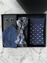 Navy Spectrum Silk Bow Tie Set