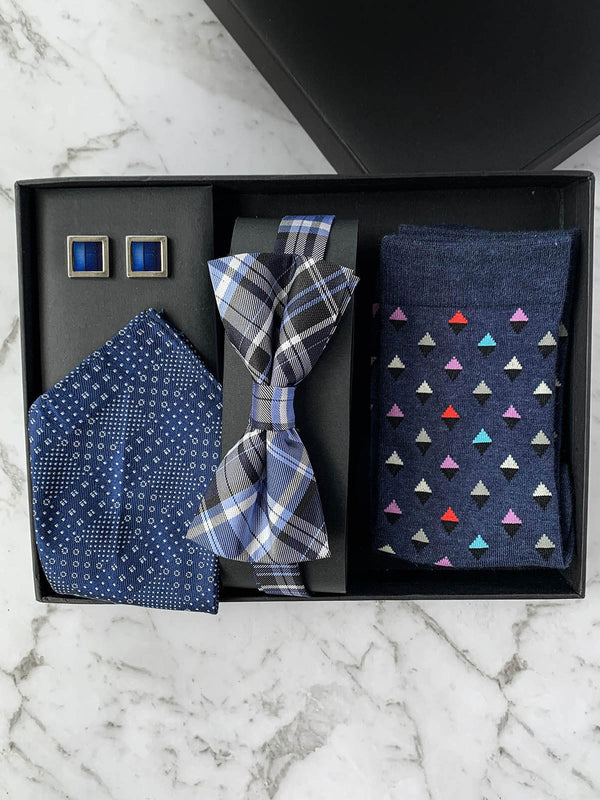 Navy Spectrum Silk Bow Tie Set