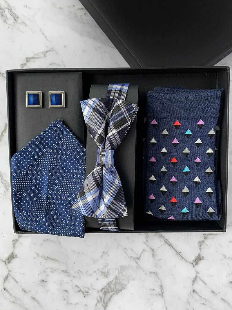 Navy Spectrum Silk Bow Tie Set