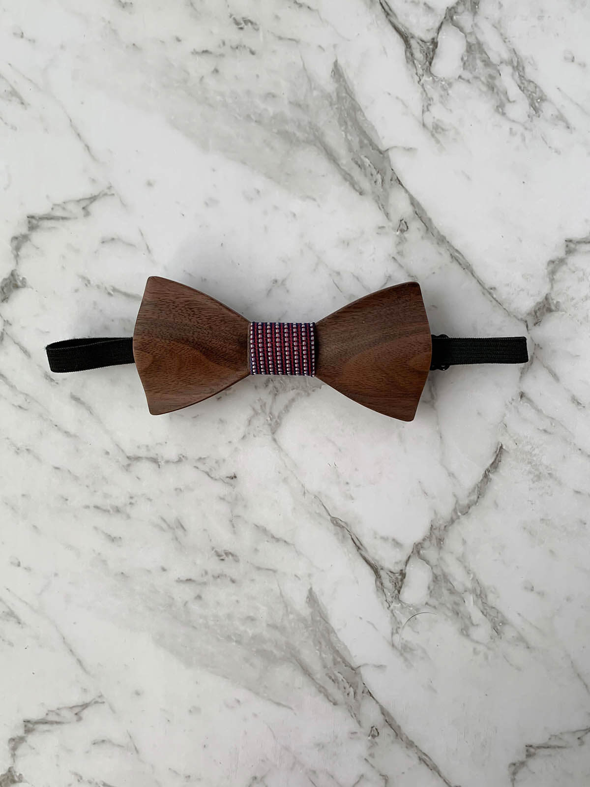 Mens Dark Wood Bowtie with Purple Red Fabric | Bowtie & Arrow Australia