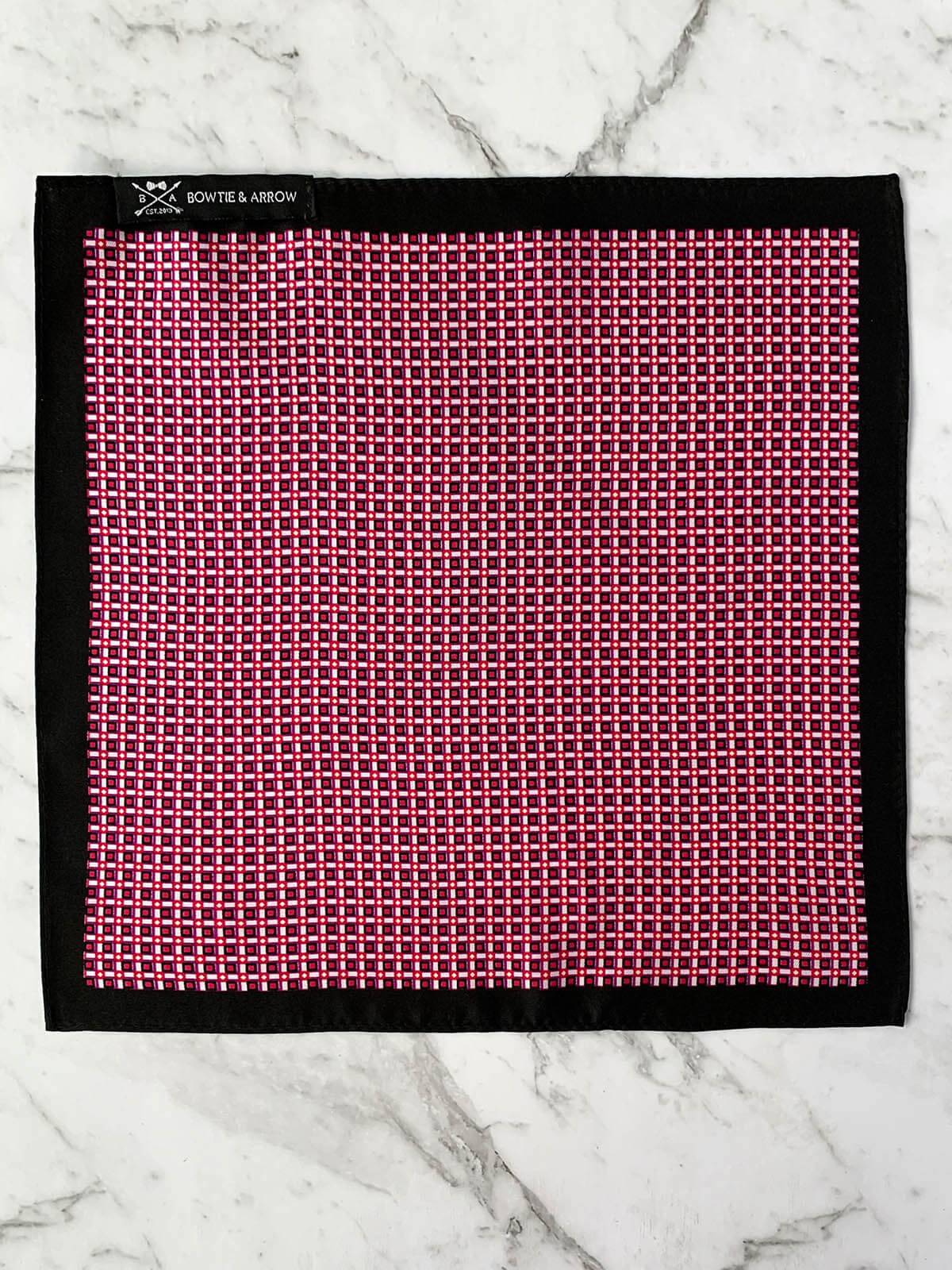 Mens Patterned Geometric Red, Purple Black Silk Pocket Square | Bowtie & Arrow Australia