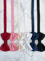 White Black Leather Trim Suspenders & Silk Bow Tie Set