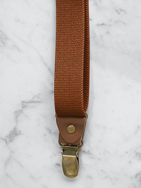 Tan Slimline Leather Trim Lightweight Suspenders