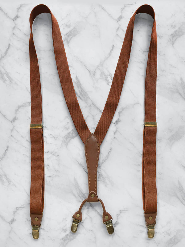 Tan Slimline Leather Trim Lightweight Suspenders