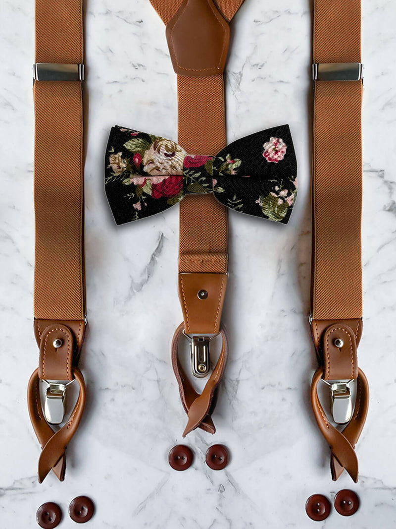 Exclusivity and Elegance - Brown Silk Suspenders with Floral Pattern