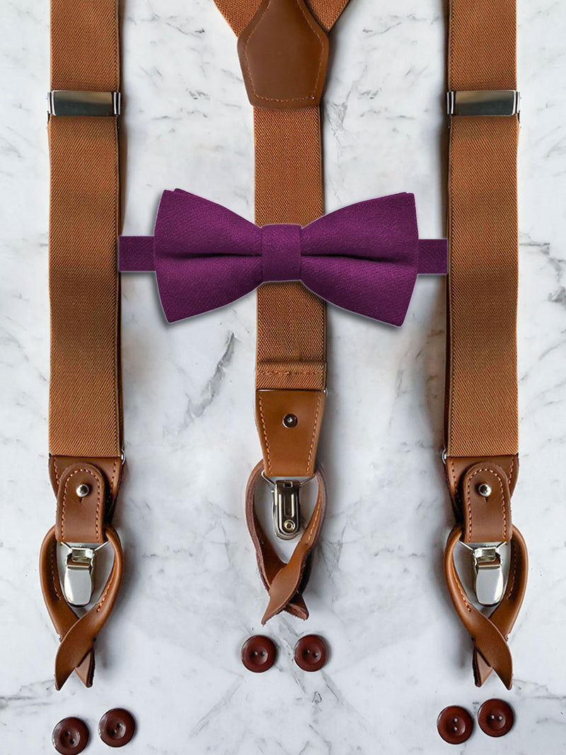 Tan Leather Trim Suspenders & Woollen Bow Tie Set