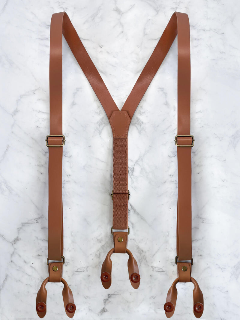 Full Leather Tan Brown Suspenders