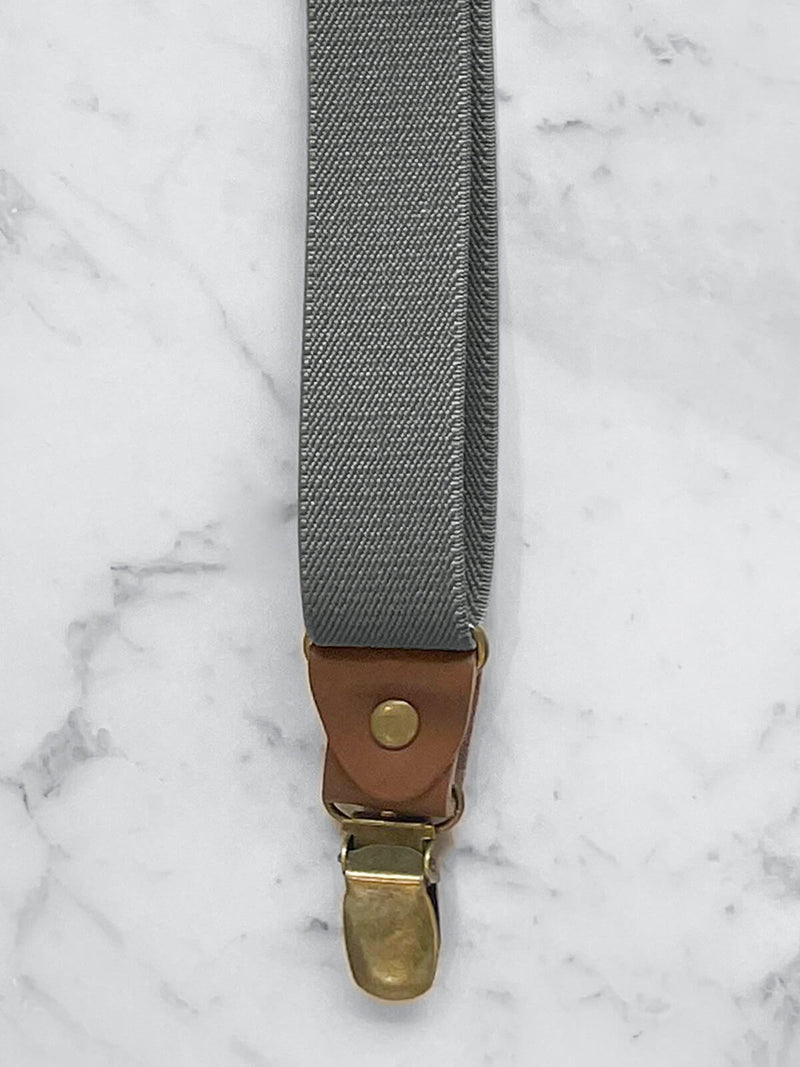 Gunmetal Grey Slimline Leather Trim Lightweight Suspenders