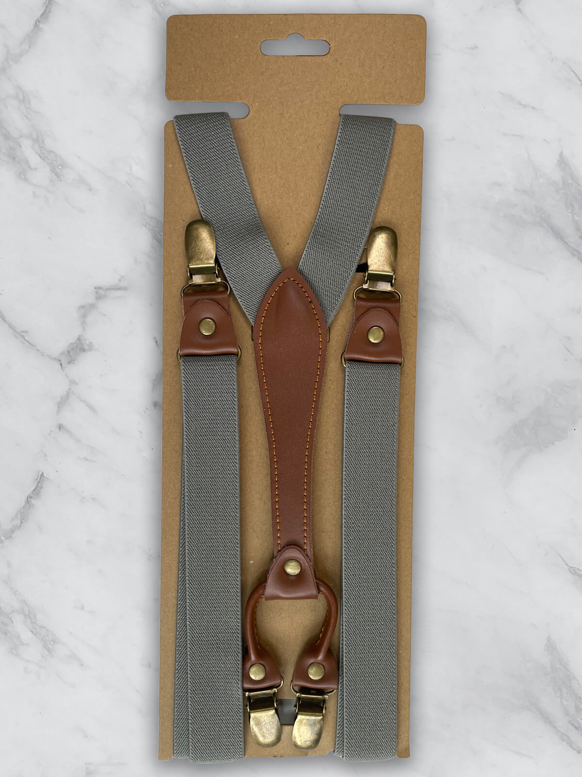 Grey Slimline Leather Trim Lightweight Suspenders