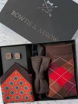 Vermillion & Dark Chocolate Wool Bow Tie Set