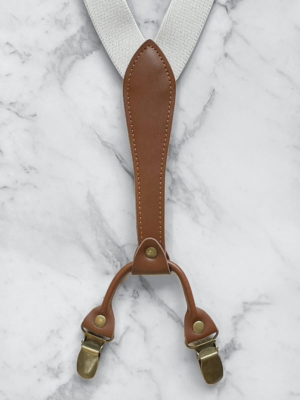 White Slimline Leather Trim Lightweight Suspenders