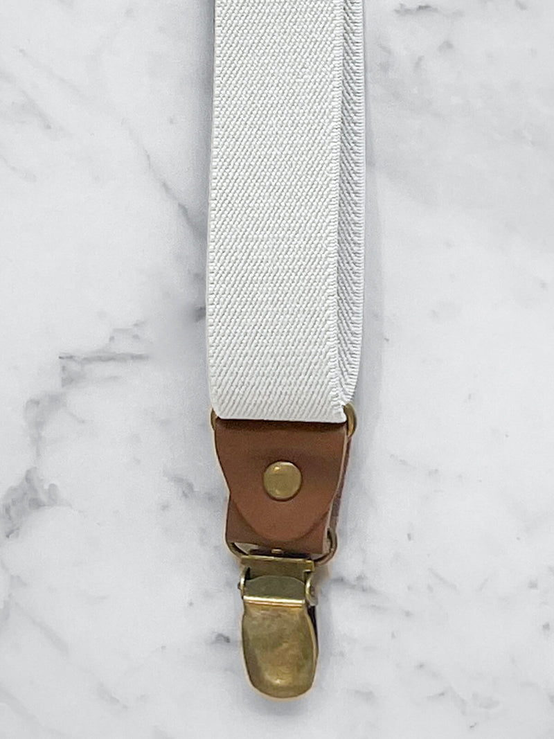 White Slimline Leather Trim Lightweight Suspenders