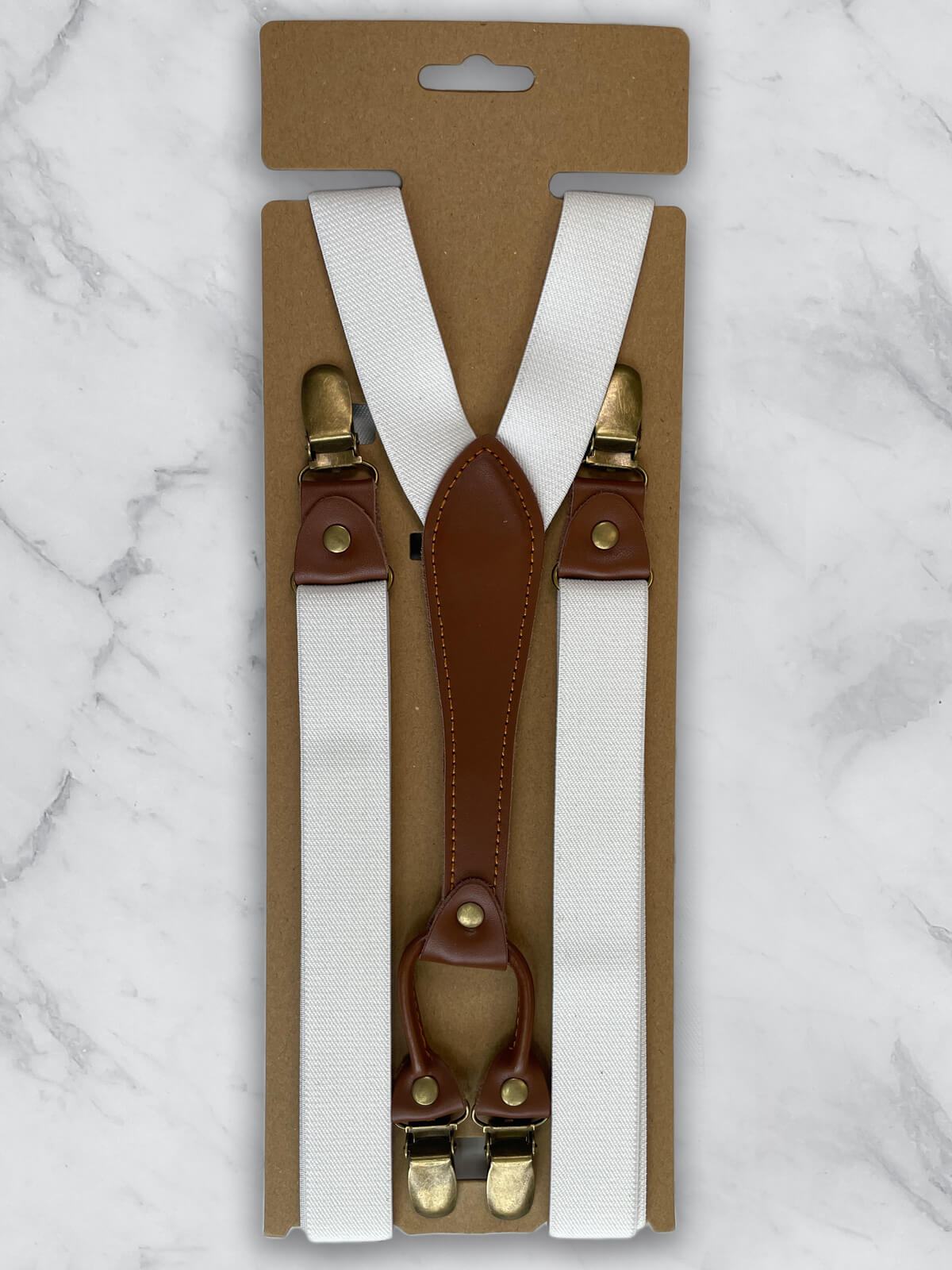 White Slimline Leather Trim Lightweight Suspenders