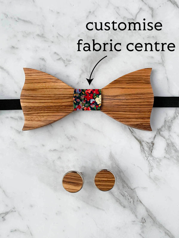 Cotton Zebra Wooden Bow Tie & Cufflinks Set