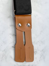 Black Leather Trim X-Back Button Suspenders