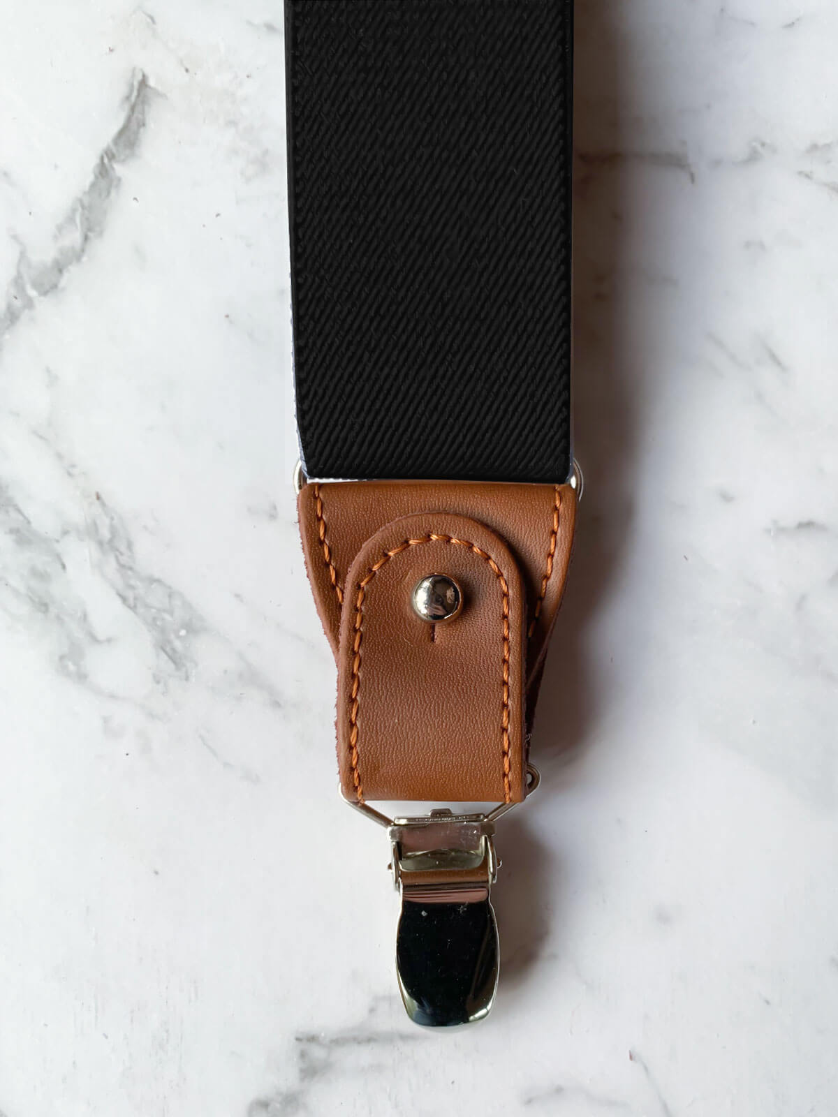 Black Leather Trim Suspenders, Wooden Bowtie & Cufflinks Set