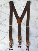 Genuine Leather Dark Brown Suspenders | Adjustable & Convertible Suspenders Clip or Button Closure