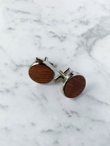 Blue Grey Leather Trim Suspenders, Wooden Bow Tie & Cufflinks Set