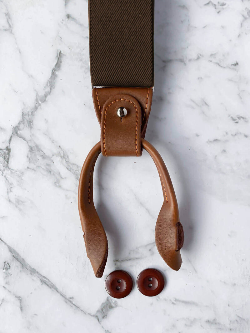 Brown Leather Button Men's Suspenders With Button Loops