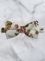 Cream Linen Floral Bow Tie