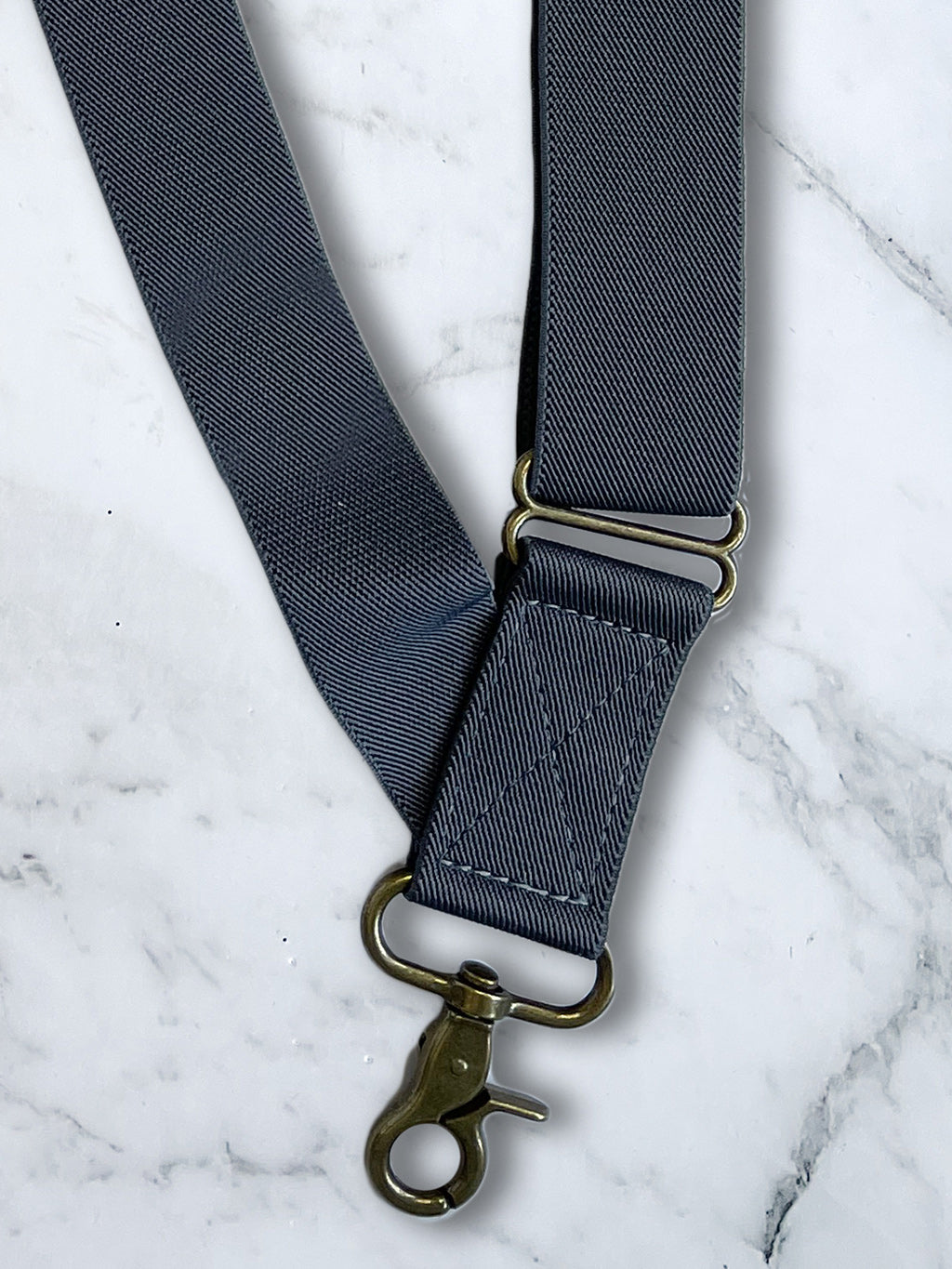 Charcoal Grey Side Trigger Snap X Back Leather Trim Suspenders Bowtie