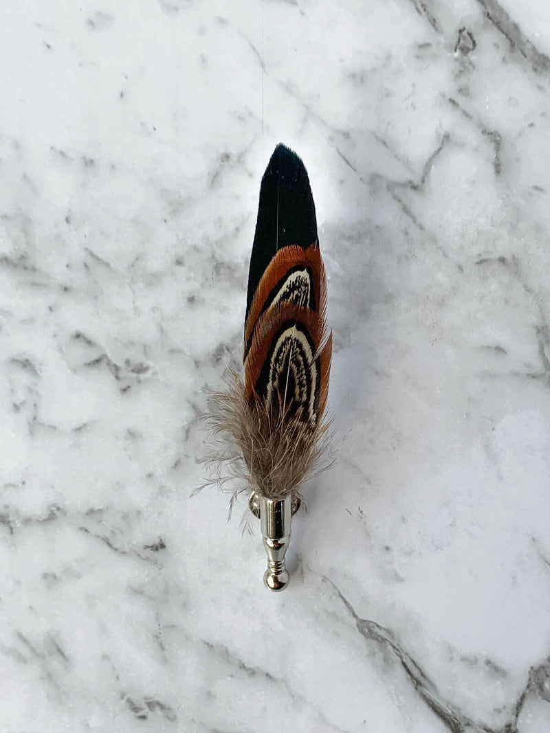 Gone hunting feather lapel pin