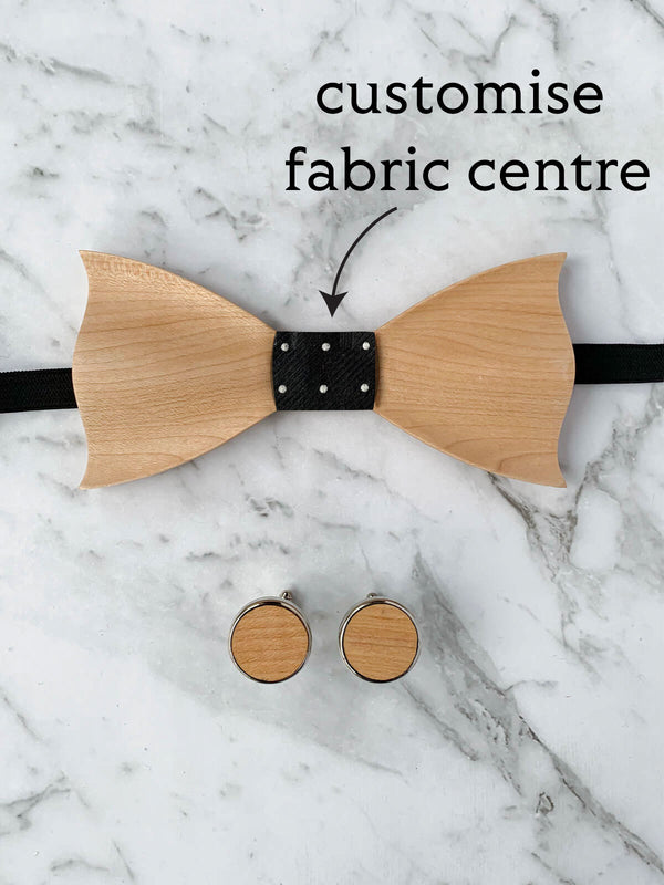 Wooden Bow Tie & Wooden Cufflinks Set | Customisable Bow Tie With Maple Wood