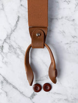 Tan Brown Leather Trim Clip/Button Convertible Suspenders