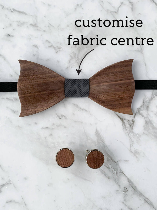 Wooden Bow Tie & Wooden Cufflinks Set | Customisable Bow Tie